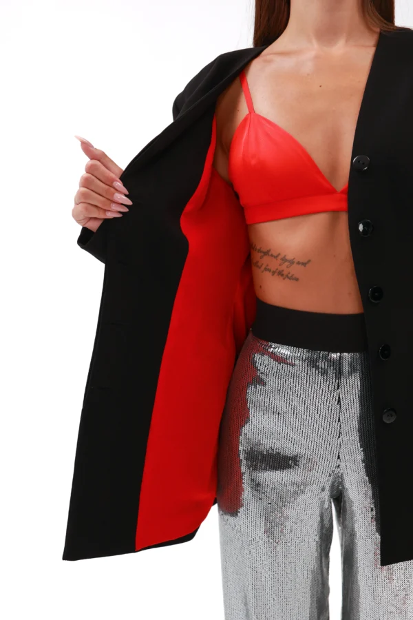 Elongated black blazer Eclipse with a concealed fastening, REPULO’S
