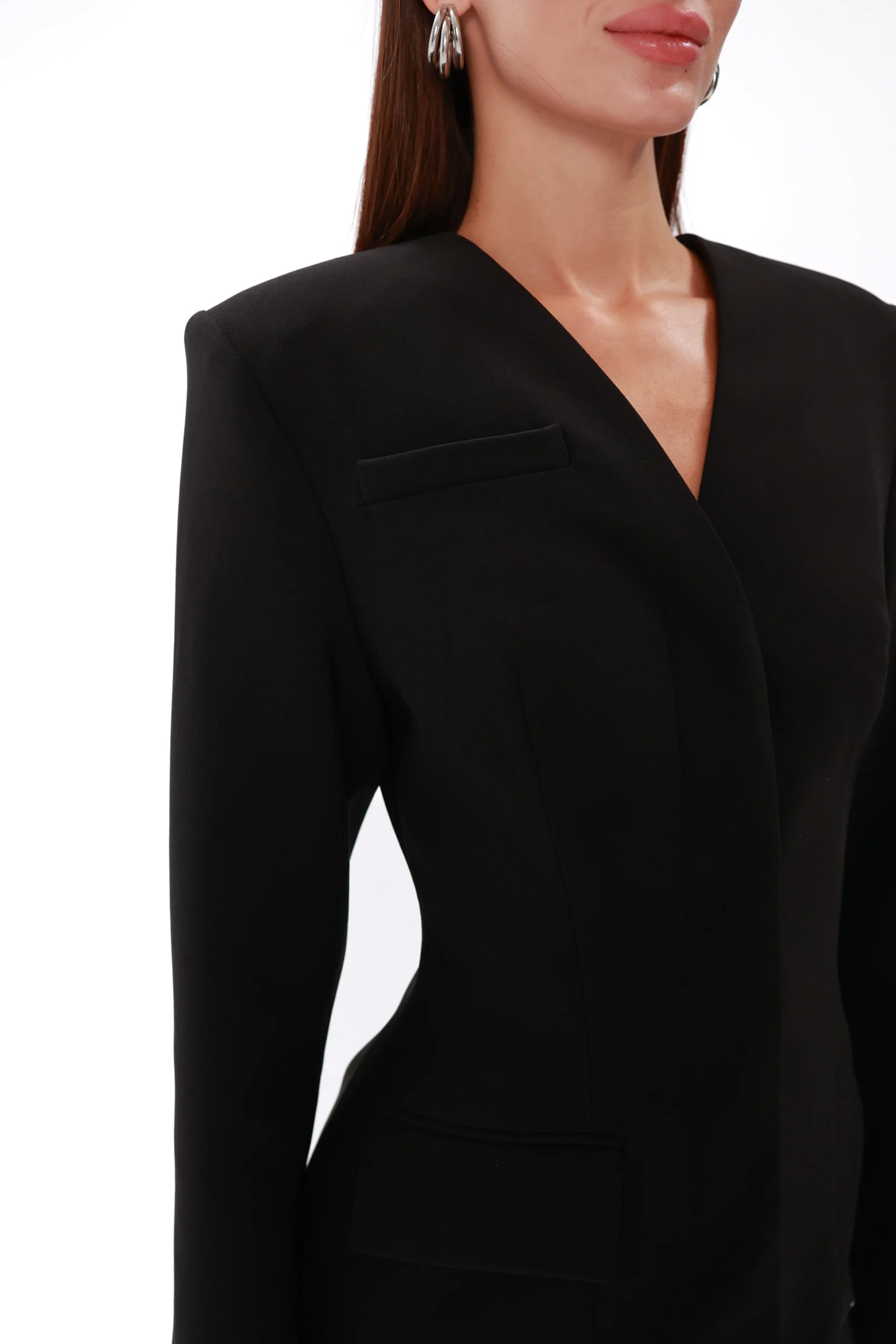 Collarless womens blazer with a high slit Eclipse, REPULO’S