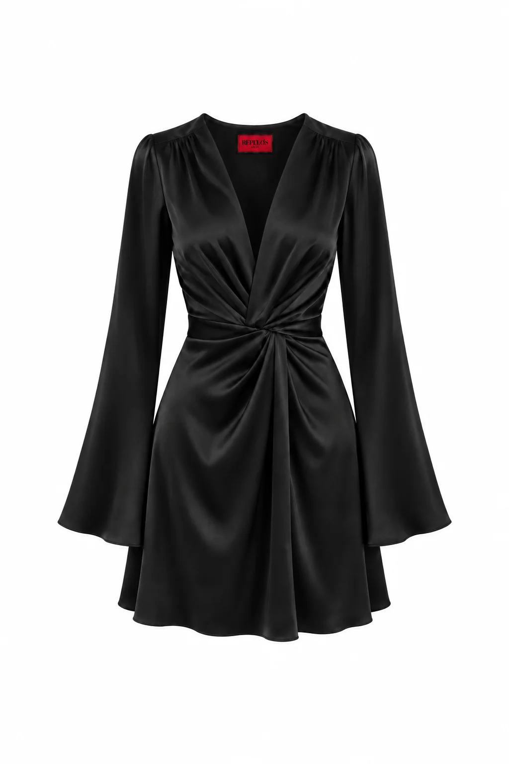 V-Neck Long Sleeve Satin Mini Dress Lea in black, REPULO’S