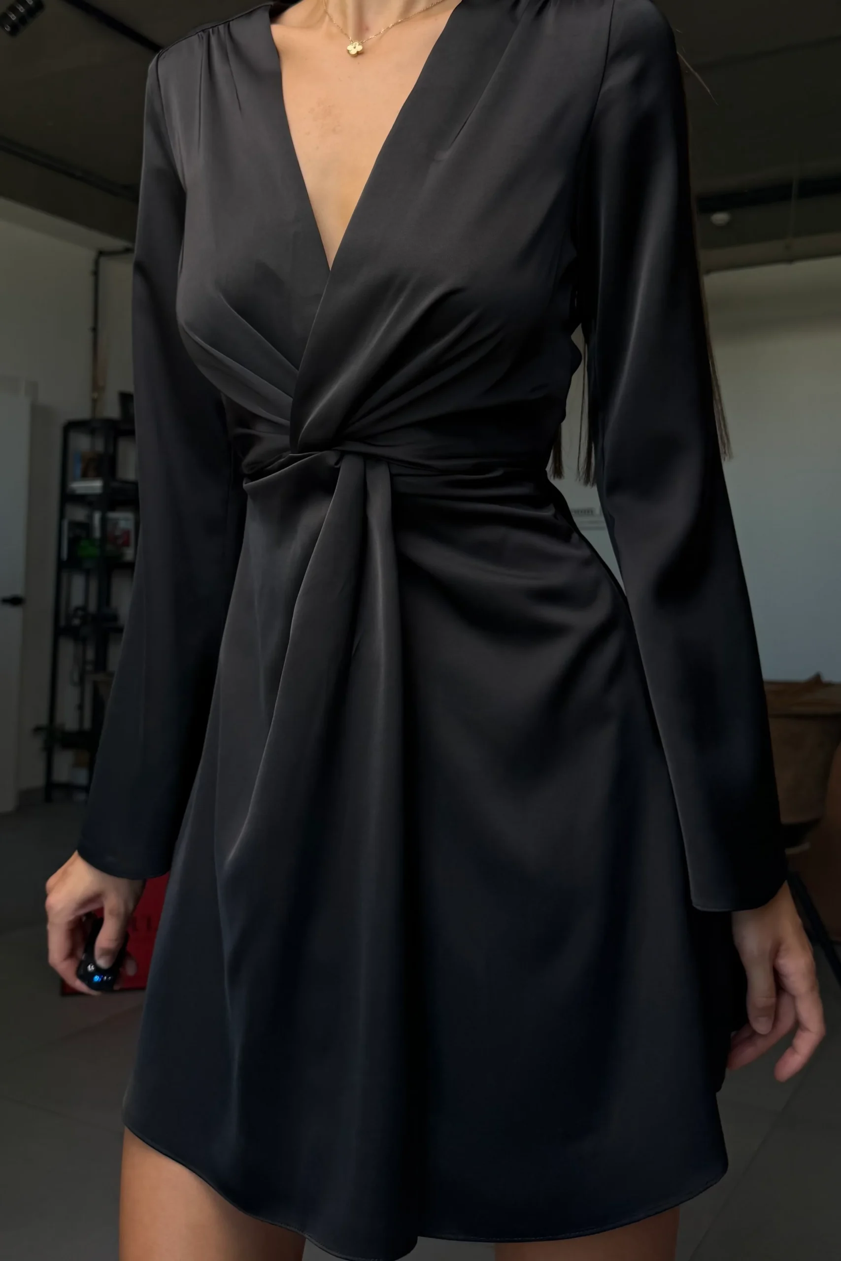 Satin mini dress Lea with decorative draping at the waist, REPULO’S
