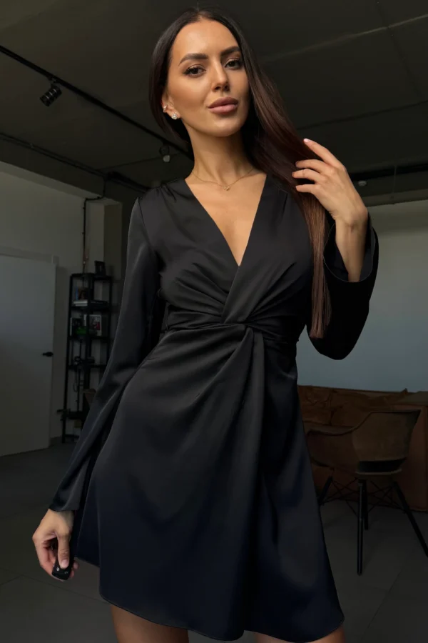 Satin dress Lea with a draped front and defined waist, REPULO’S