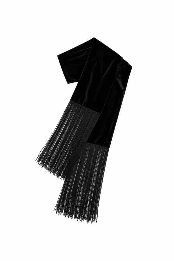 Women’s velvet fringe scarf Lure draped over the shoulders, REPULO’S