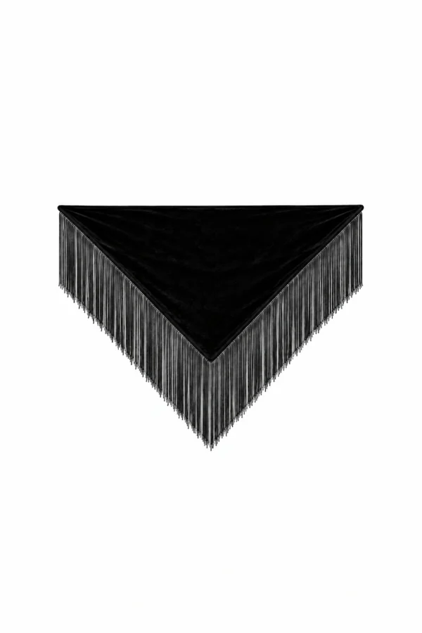 Black women’s velvet triangle fringe scarf Lure, REPULO’S