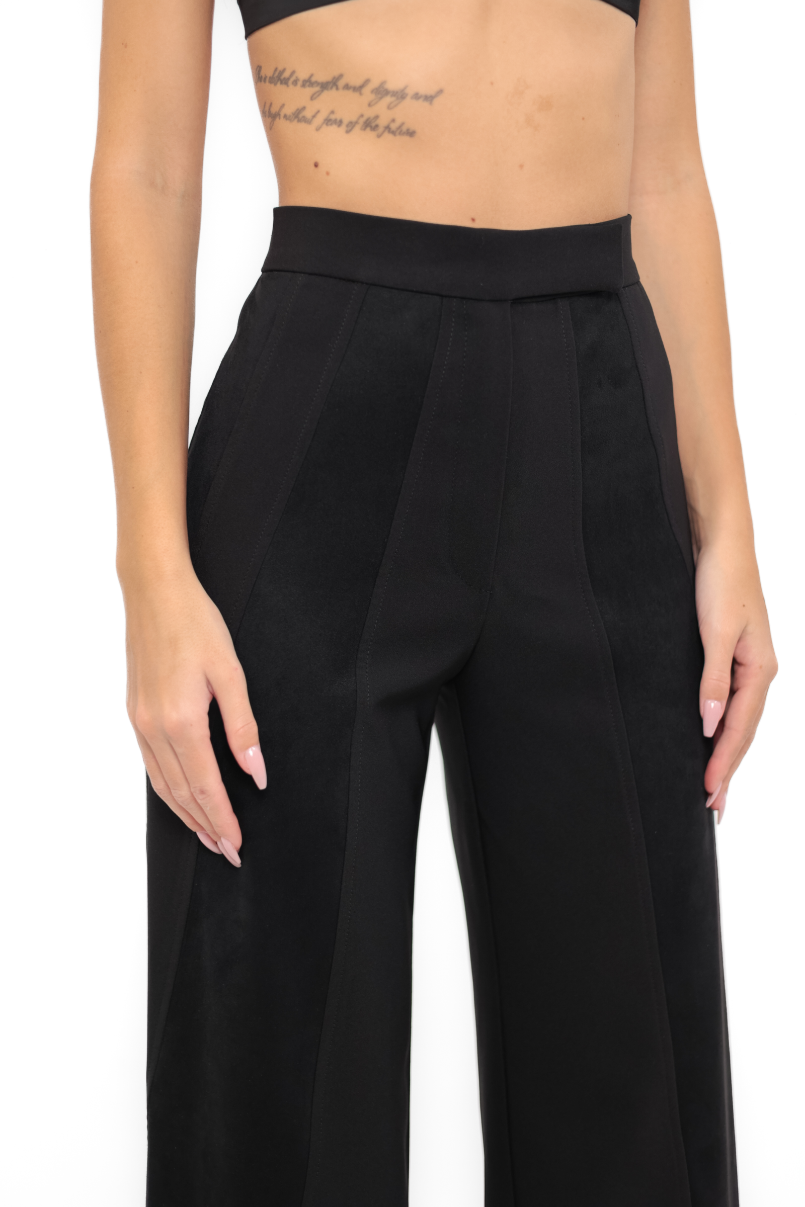 Pantaloni neri di design da donna effetto scamosciato Dina, REPULO'S
