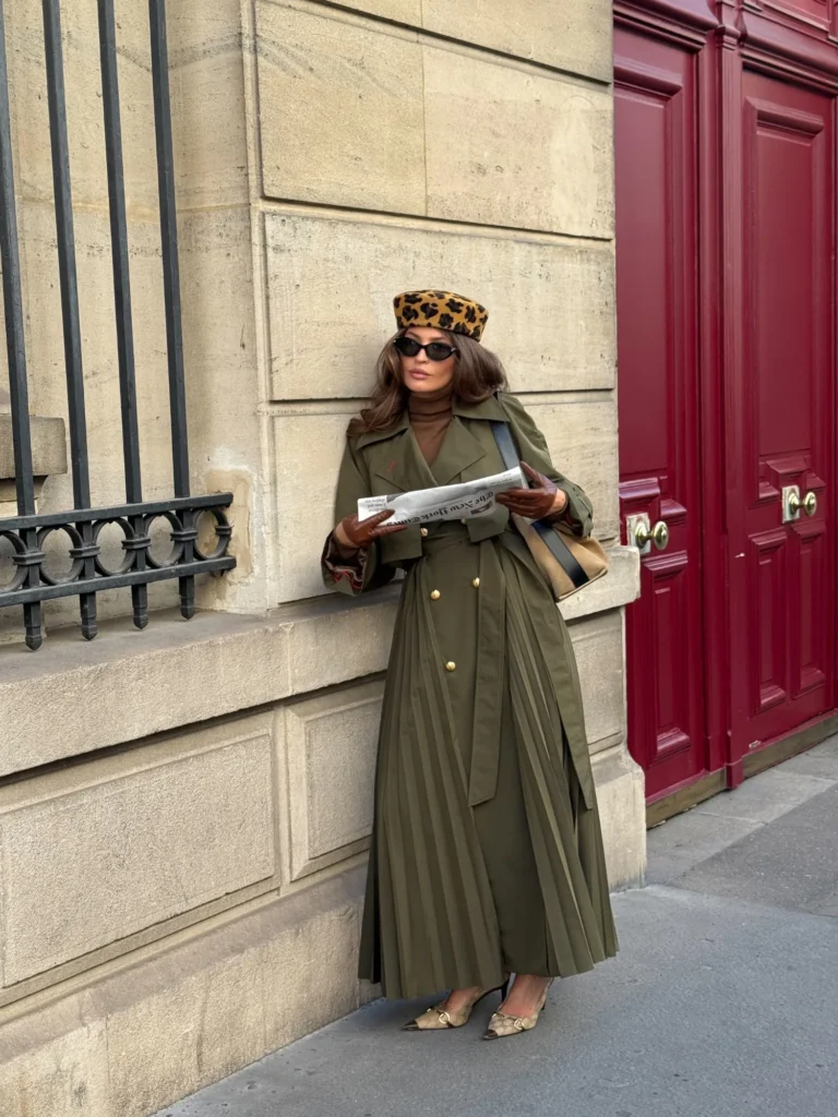 What to Wear with a Khaki Maxi Trench Coat: A Parisian Look with Amber